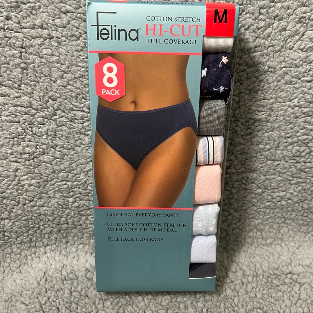 Felina Womens 8 Pack Hi-Cut Brief Cotton Modal Stretch Size M Multicolor New